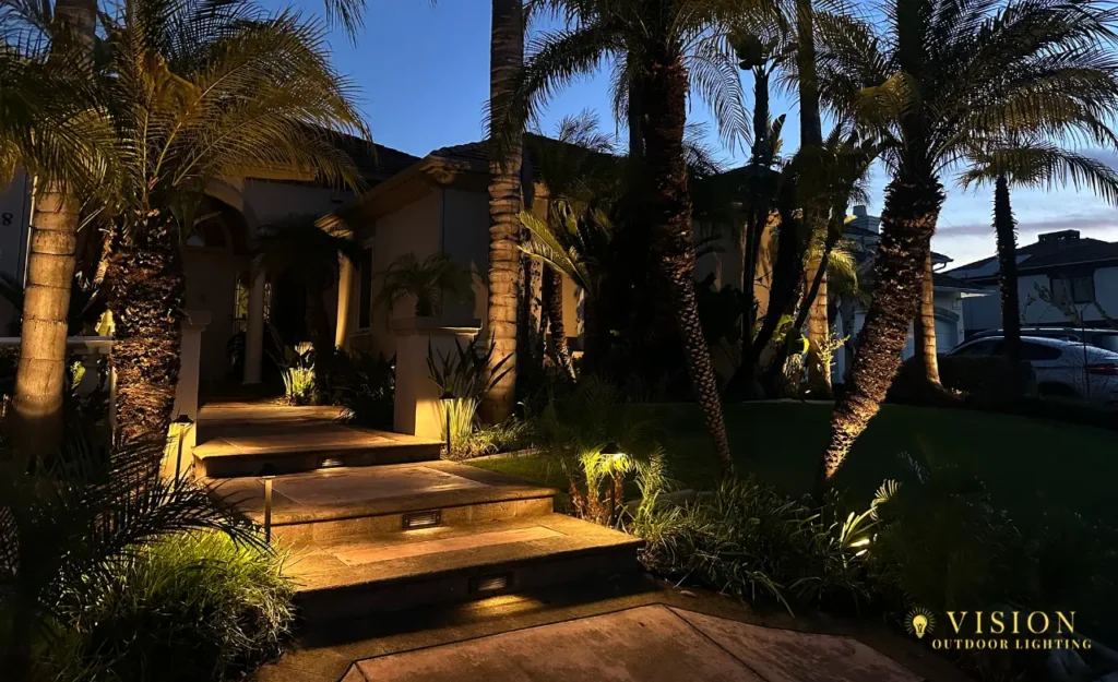 Pathway lighting project by Vision Outdoor Lighting featuring types of landscape lighting