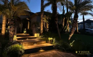 Pathway lighting project by Vision Outdoor Lighting featuring types of landscape lighting