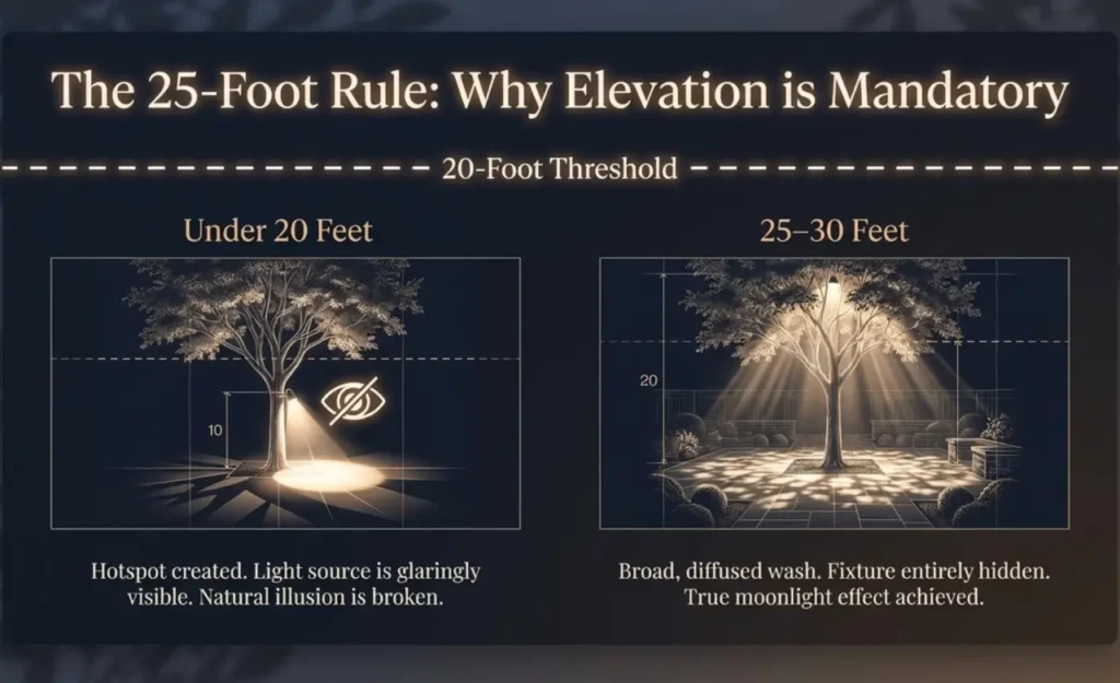 The moonlight effect depending on the fixture height