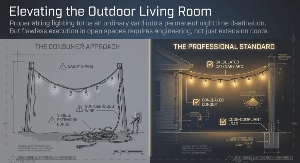 Proper way on how to hang string lightis in your backyard