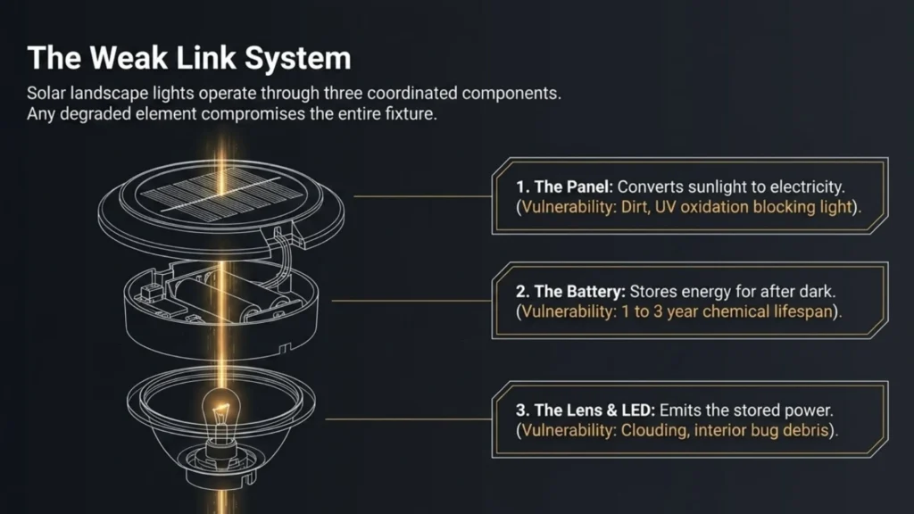 Solar light components in landscape lighting