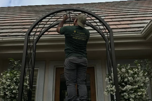 Outdoor lighting entrance installation in progress